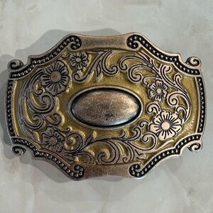 VTG Western Floral Belt Buckle Amber Enamel Scrollwork Boho Fits 1.5" Strap
